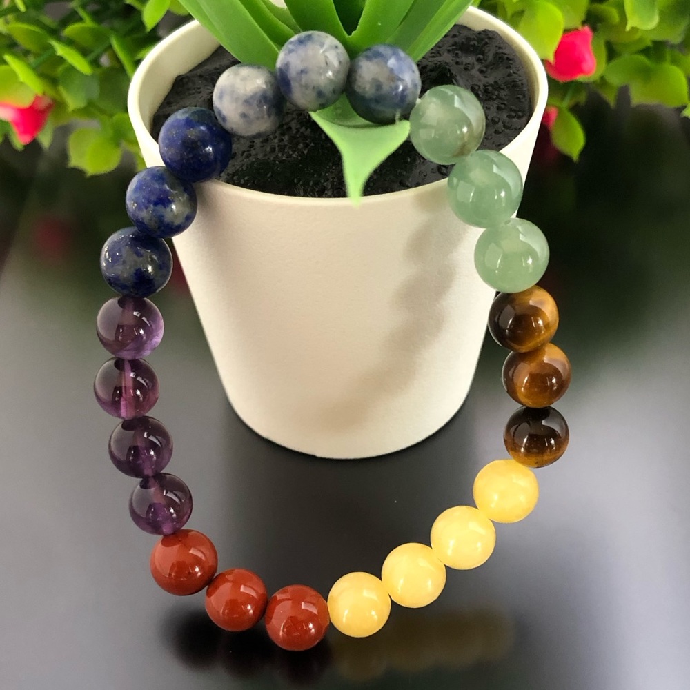 7 Chakras 8mm Natural Stone Beads Stretchable Bracelet - Picture 3 of 3